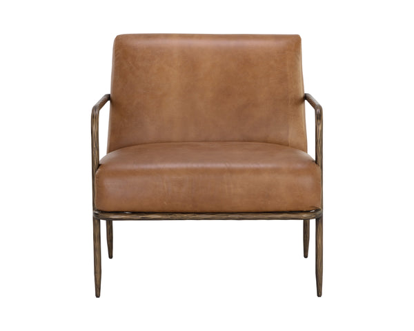 Sunpan Lathan Lounge Chair - Handcrafted Minimalist Design with Antique Brass Frame for Luxurious Spaces Tan Leather
