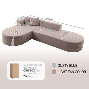 English Elm L-shaped Corduroy Sectional with Movable Ottoman Deep Foam Seats for Living Room W3670S00008