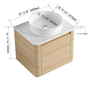 English Elm 24'' Wall-Mounted Bathroom Vanity With Soft-Close Door & Stylish Ceramic Sink For Small Spaces W999S00457