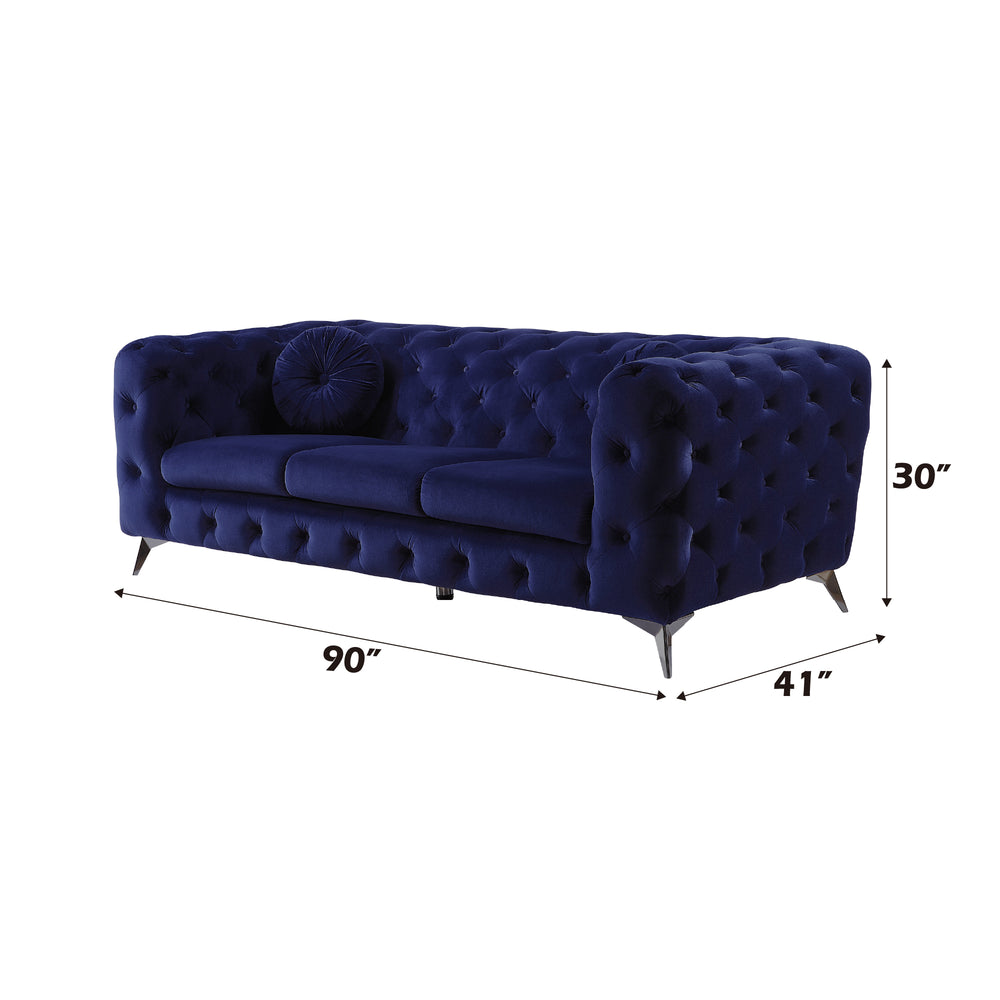English Elm Atronia Blue Velvet Sofa with Button Tufting, Pocket Coil Seat & Metal Tapered Legs, 660lb Capacity B2726P317195