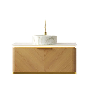 English Elm Dipa 36" Modern Floating Bathroom Vanity & Vessel Sink With Gold Accents, Soft-Close Drawer & Led Light W2615S00487