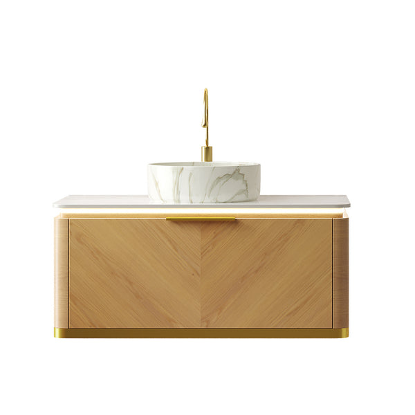 English Elm Dipa 36" Modern Floating Bathroom Vanity & Vessel Sink With Gold Accents, Soft-Close Drawer & Led Light W2615S00487