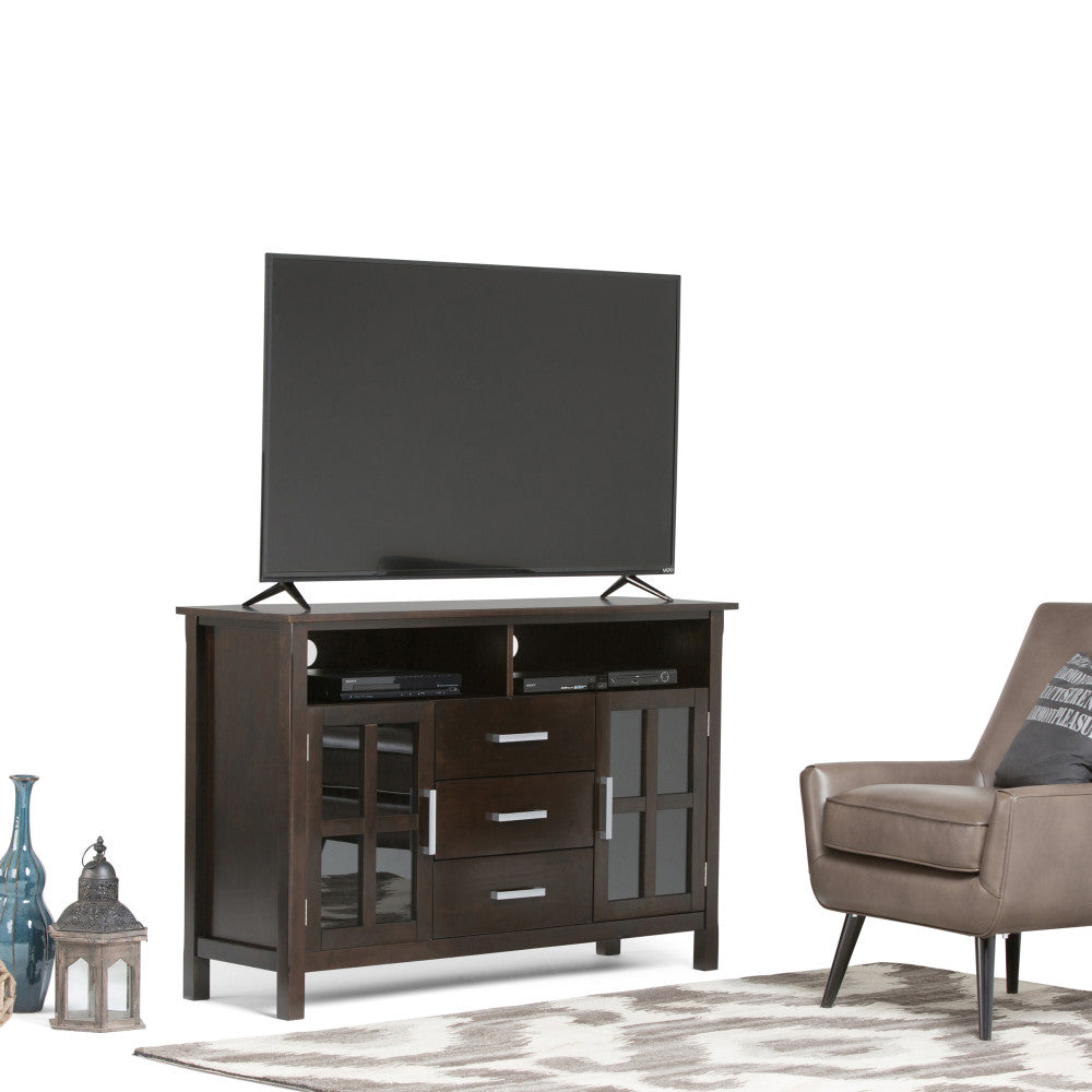 English Elm Kitchener Tall Tv Media Stand In Hickory Brown - Handcrafted Solid Wood, Glass Doors & Adjustable Storage B136P159553