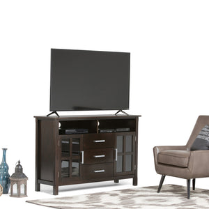 English Elm Kitchener Tall Tv Media Stand In Hickory Brown - Handcrafted Solid Wood, Glass Doors & Adjustable Storage B136P159553