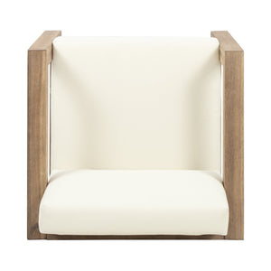 English Elm Christopher Knight Home® - GENSER Acacia Wood Outdoor Club Chairs Set of 2 with Beige Cushions, Weather-Resistant Slat Design 65728.00DLBGE-2