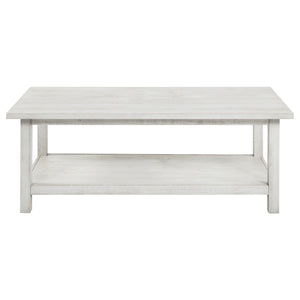 English Elm Castleton Distressed White Wood Coffee Table With Storage Shelf For Rustic Modern Living Rooms B062P375518