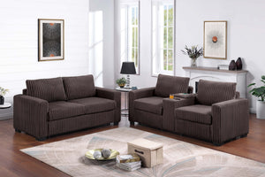 English Elm Chocolate Corduroy Sofa and Loveseat Set with Console Cup Holders Modern Living Room B011S02207