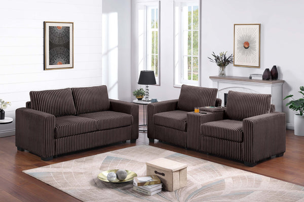 English Elm Chocolate Corduroy Sofa and Loveseat Set with Console Cup Holders Modern Living Room B011S02207