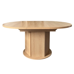 English Elm Round Adjustable Dining Table 47–63" for 4–6, Light Brown MDF & Rubberwood, Bump-Texture Base, 300lb Capacity W1347P296655