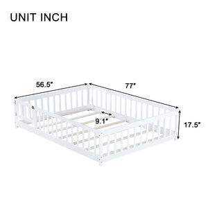 English Elm Twin Solid Rubberwood Floor Bed with Full Perimeter Safety Rails for Toddler Rooms White W504P296786