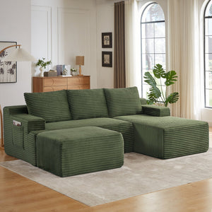 English Elm U-shaped Corduroy Cloud Sectional Modular Sofa Deep Seat Lounge for Living Room W2339S00103