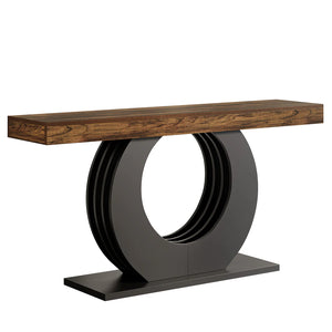 English Elm Practical Geometric Console Table with Matte Black Wood Grain Finish for Entryway or Sofa T3971P458471