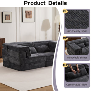 English Elm Compression Mahjong Sofa - Modern Convertible Floor Sofa Bed, Soft Fleece, No Assembly, Versatile Comfort W3723P377150