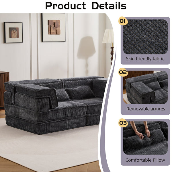 English Elm Compression Mahjong Sofa - Modern Convertible Floor Sofa Bed, Soft Fleece, No Assembly, Versatile Comfort W3723P377150