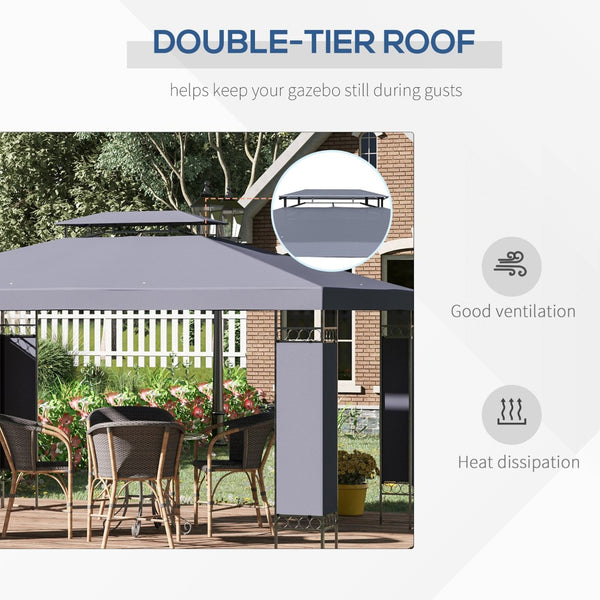 English Elm Outsunny 10' X 13' Double Roof Patio Gazebo Canopy - Stylish Outdoor Shelter For Garden & Entertaining W2225P200638-GIGA
