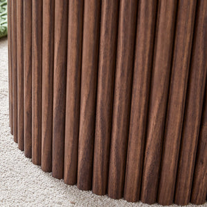 English Elm A modern circular coffee table Walnut 27.5" MDF top with cylindrical Roman legs, hidden storage, vintage flair W1151P270614
