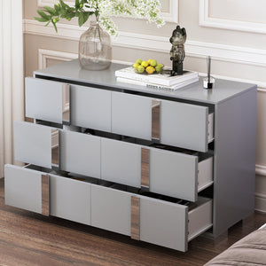English Elm Elegant Mirrored Dresser with Metal Feet and 6 Spacious Drawers for Organized, Modern Living Spaces Gray 54.25 L x 20.75 W x 8.5 H N733P307943G