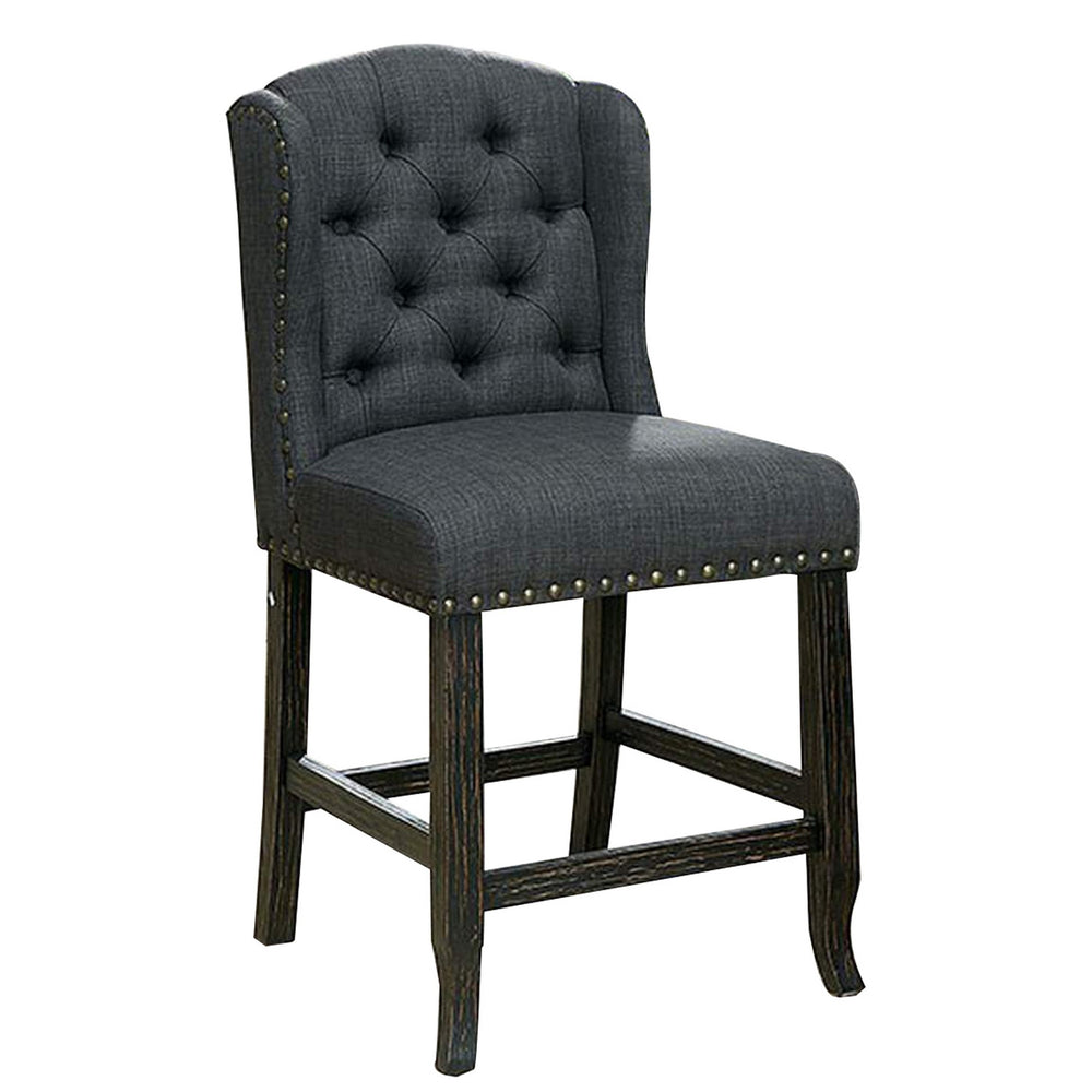 English Elm Bega Wingback Tufted Counter Stools Set of Two Gray Linen Rustic Farmhouse Seating B056P416835