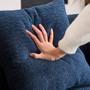 English Elm LY-025S Curved Loveseat Compact 65" Space-Saving Chenille Upholstery, 30D Foam+Spring Comfort Blue W2231P261298
