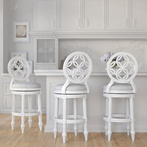 English Elm 26" Solid Wood Swivel Counterstool High Back Faux Leather Seat for Kitchen Island White B2751P436473