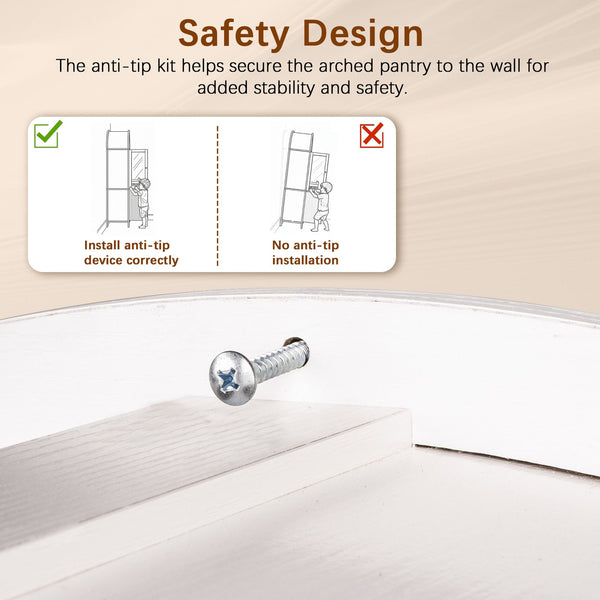 English Elm 71" Fluted Tall Arched Pantry Cabinet with Tempered Glass Door, Adjustable Shelves, Silent Drawer, Anti-Tip Safety and Stylish Metal Handles for Kitchen Living Dining White W2917P384723