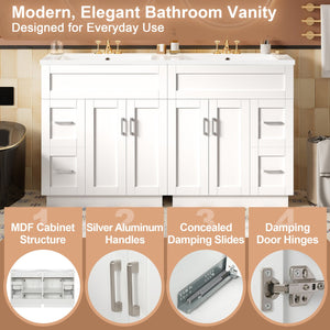 English Elm [video] 60 Inch Dual Sink Bathroom Vanity Mdf Cabinet Soft Close Doors Resin N729P000018K