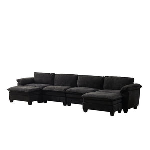 English Elm Living Room U-shape Chenille Sectional Sofa with Two Ottomans Pocket Coil Support Black W1097S00242