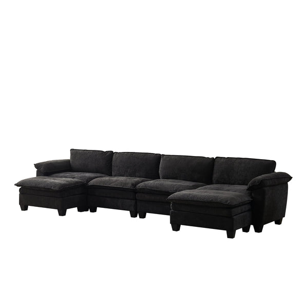 English Elm Living Room U-shape Chenille Sectional Sofa with Two Ottomans Pocket Coil Support Black W1097S00242
