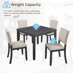 English Elm Modern 4-Piece Dining Set with Smooth Waterproof Top, Stable Wood Frame, Comfortable Foam Chairs Antique Black,Beige W1998S00081