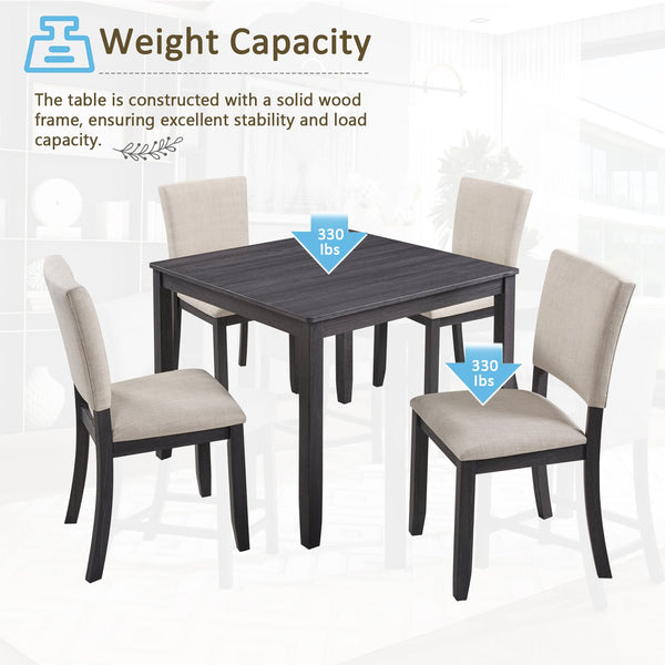 English Elm Modern 4-Piece Dining Set with Smooth Waterproof Top, Stable Wood Frame, Comfortable Foam Chairs Antique Black,Beige W1998S00081