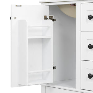 English Elm 24-inch Matte Bathroom Vanity Rubberwood Cabinet with Ceramic Sink and Soft-close Drawers White N729P377516K