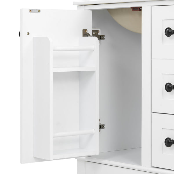 English Elm 24-inch Matte Bathroom Vanity Rubberwood Cabinet with Ceramic Sink and Soft-close Drawers White N729P377516K