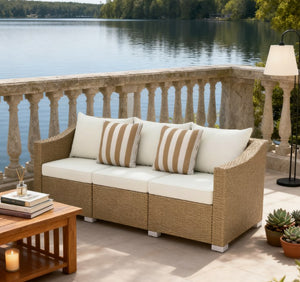 English Elm Outdoor Hand-woven Pe Rattan 3-seat Patio Sofa with All-weather Cushions Included T3971P417926
