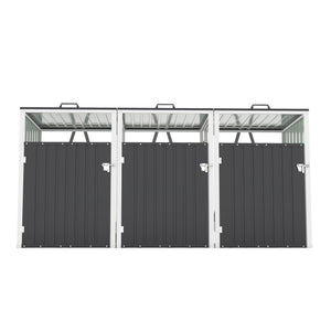 English Elm Garbage Bin Shed Galvanized Steel Enclosure Fits Three Cans with Lockable Waterproof Lid Dark Gray W1598P357716