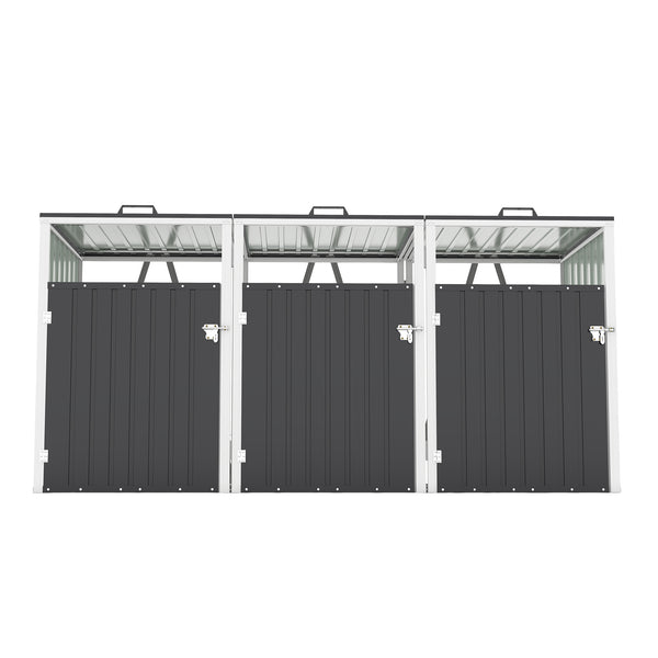 English Elm Garbage Bin Shed Galvanized Steel Enclosure Fits Three Cans with Lockable Waterproof Lid Dark Gray W1598P357716