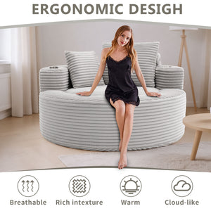 English Elm Round Cloud Sectional Sofa Bed with Memory Foam Cushions for Studio Living Spaces Grey W3224P444288
