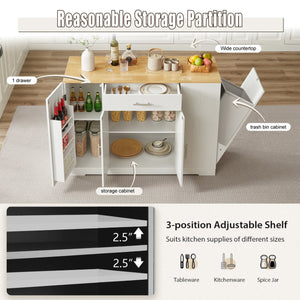 English Elm 53'' Kitchen Storage Islands with Drawers and Trash Can Storage, Modern Farmhouse Design, 53.2"W x 20.9"D x 38.0"H White W1820P281267