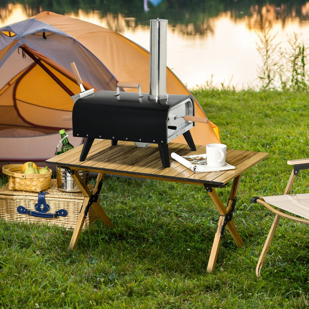 English Elm Outsunny Wood Pellet Pizza Oven Portable Rotating Stone Stainless Backyard Grill W2225P175531