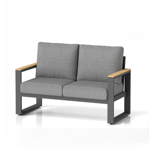 English Elm 52" Powder-coated Aluminum Outdoor Loveseat with Ergonomic Recline and Foam Cushions Black+Grey B082P455132