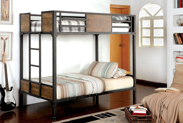 English Elm Black Twin Bunk Bed with Built-In Desk and Shelves, Heavy-Duty Metal Frame, Safe Guard Rails Black 76 L x 44 W x 6 H B2741P353068