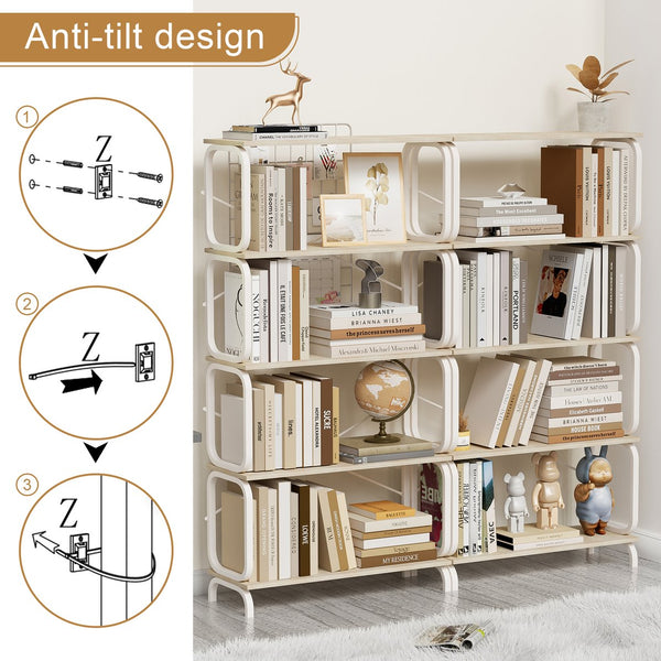 English Elm 5 Tier Large Book Shelf Vintage Industrial White Metal Frame – Sturdy 450lb Capacity, Waterproof MDF Panels W2699P223205
