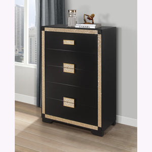 English Elm LIVELY Glam Chest with Gold Accents, Solid Wood & MDF Construction, Glitter Detail, Spacious Drawers Black 37.63 L x 20.25 W x 50 H B201P289717
