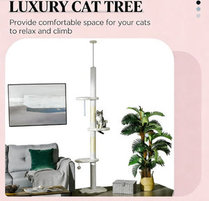 English Elm Cat Tower Floor to Ceiling Tension Rod Climbing Tree with Sisal Posts and Cloud Perches T3971P431452