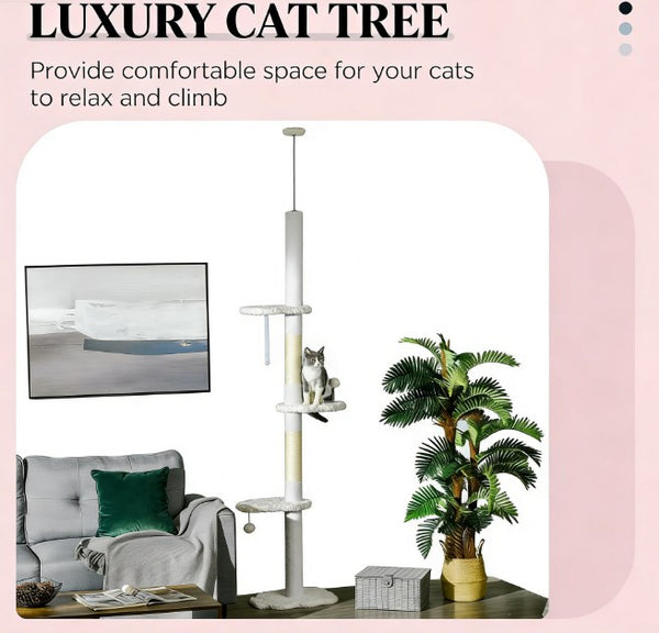 English Elm Cat Tower Floor to Ceiling Tension Rod Climbing Tree with Sisal Posts and Cloud Perches T3971P431452