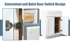 English Elm White Shaker Base Cabinet With Soft-Close Doors & Adjustable Shelf - Ideal For Kitchen & Laundry Storage T2950P361482-GIGA