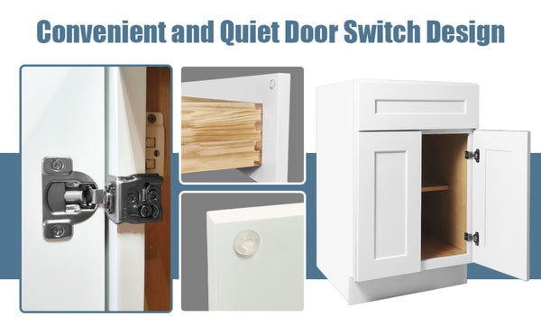 English Elm White Shaker Base Cabinet With Soft-Close Doors & Adjustable Shelf - Ideal For Kitchen & Laundry Storage T2950P361482-GIGA