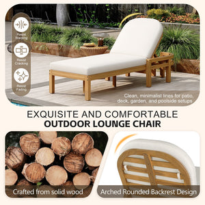 English Elm Trexm Solid Acacia Outdoor Chaise Lounge Arched Recliner for Poolside Patio Deck Light Teak N715P403786D