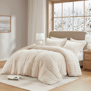 JLA Home Madison Park - Faux Faux Fur Comforter Mini Set with OEKO‑TEX Soft Plush Warmth, Machine Washable, Hotel-Style Chic Champagne MP10-3066