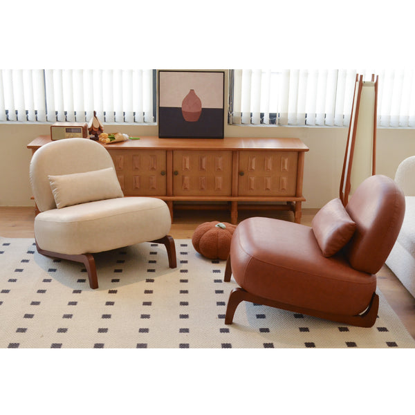 English Elm Cute Faux Leather Armless Accent Chair Solid Wood Legs Cushioned Seat Modern Cream W2105P440975