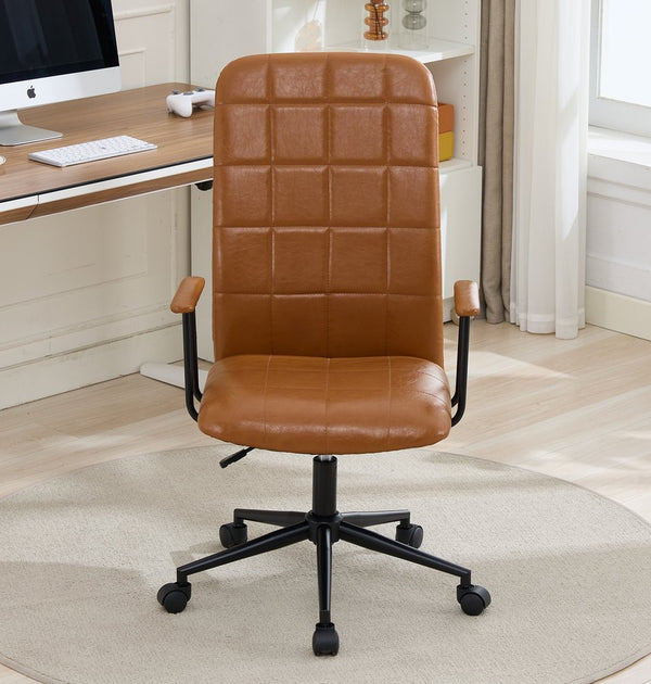English Elm Antique Pu Leather High Back Office Chair with Swivel Gas Lift and Padded Armrests Antique Brown W3149S00005